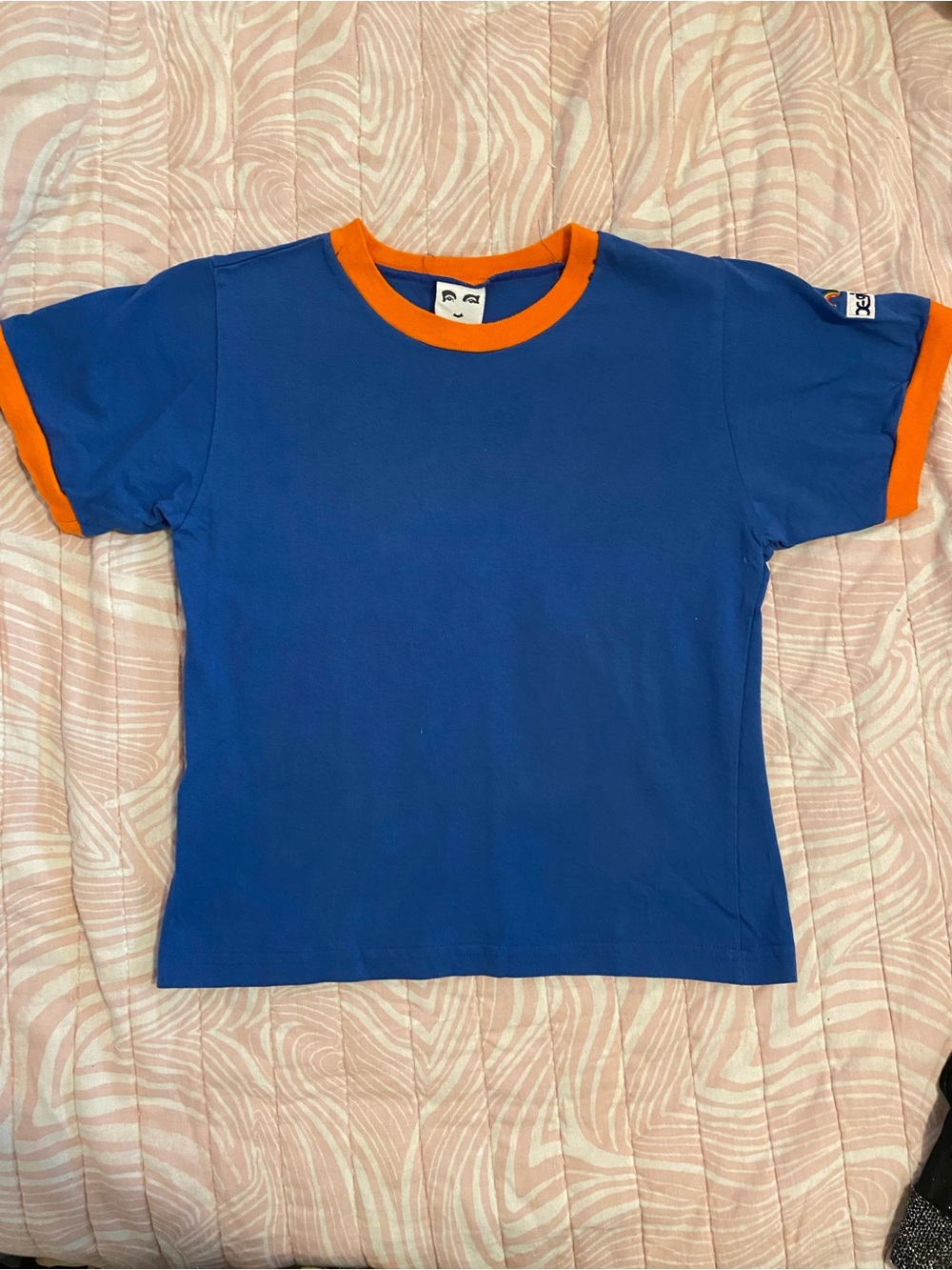 VINTAGE XGIRL Blue Short Sleeve Ringer Tee with Orange Trim